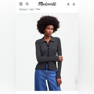 Madewell Snap-Front Cardigan Long Sleeve Ribbed Top Black/White Size S